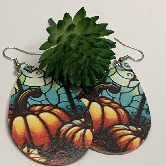 Pumpkin Earring, Turquoise Earring, Boho Earring, Fall Earring, Halloween, Gift - Picture 1 of 7